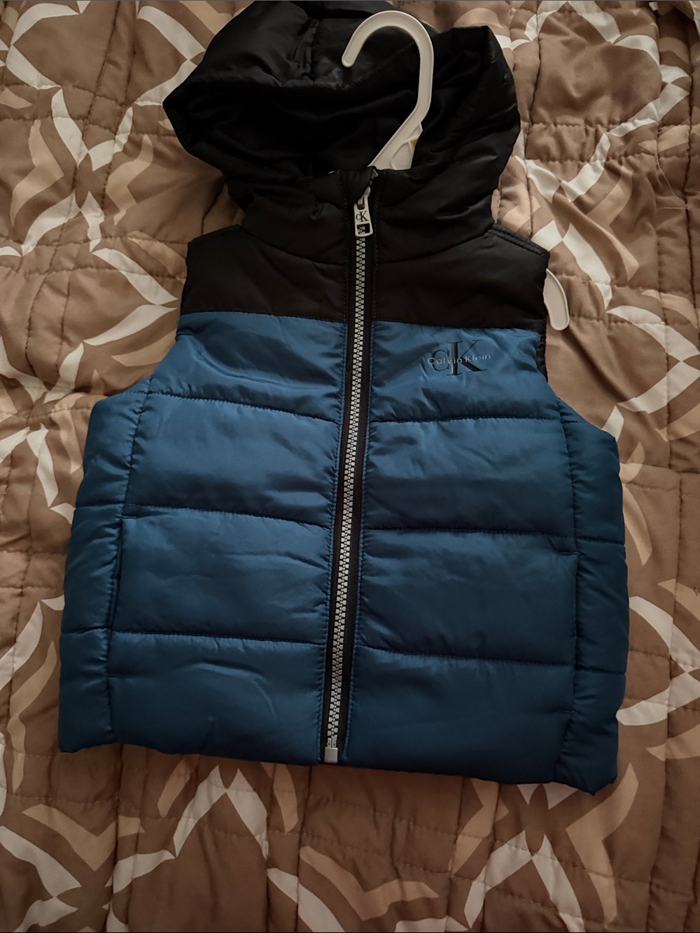 Calvin Klein Blue and Black Hooded Puffer Vest